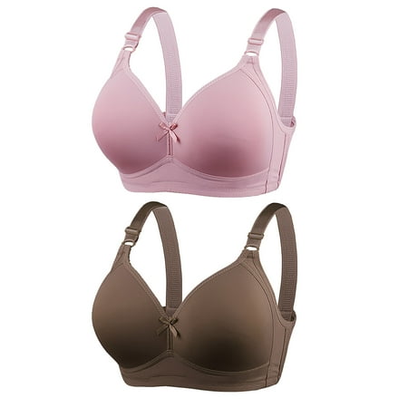 2PC Bras for Women No Underwire No Steel Ring Breathable Solid Color Underwear Comfortable Full Coverage Push Up Sports Bra Pink 44 C