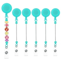 Uxcell Beadable Badge Reels, 6 Pcs Beaded Retractable Clips Holder Badge Reel Bulk Keychain Bar with Belt Clip, Peacock Blue