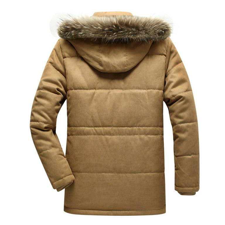 Mens plus Size Ski Jacket Men's Autumn&Winter Solid Color Long Sleeved  Jacket Hooded Plush Collar Parkas Mens Winter Coats plus Size 