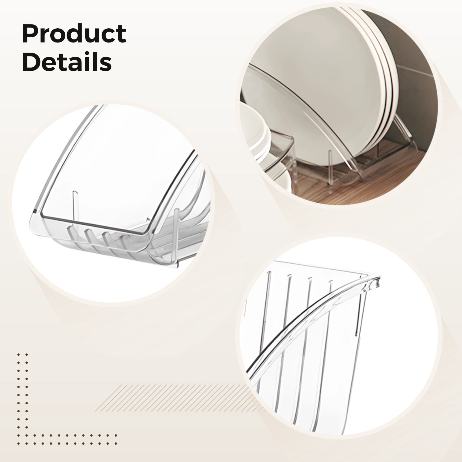 4 Pcs Clear Plate Holder Organizer, Vertical Paper Plate Storage Rack Plastic Dinner Dish Drainer,for Kitchen Countertop & Cabinet