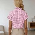 thumbnail image 4 of Graphic Tees for Women French Style Summer Plaid Short Sleeve Tennis Blouse with Ruffled Collar for Women Casual Tee for Everyday Wear Pink XXL, 4 of 5