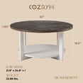 thumbnail image 3 of COZAYH Rustic Farmhouse Large Round Wood Coffee Table with Storage Shelf, Brown, 3 of 10