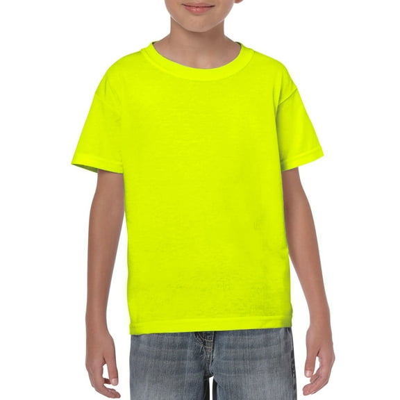 Gildan Youth Cotton Short Sleeve Safety Green Crew T-Shirt, 1-Pack, Small