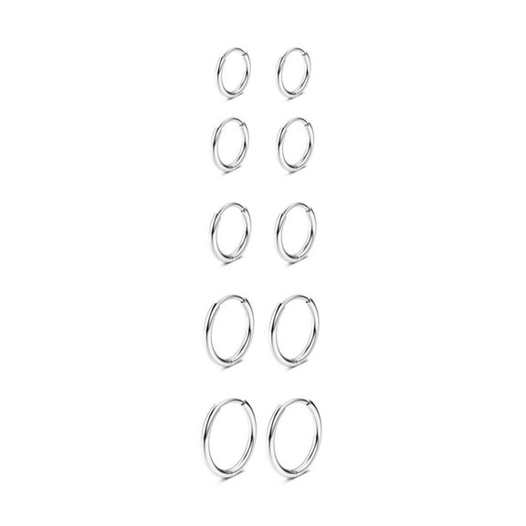 Cterwk 5 Pairs Lightweight Small Hoop Earrings Set 316L Stainless Steel Hoop Earrings for Women Men, Silver