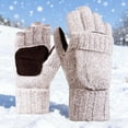 thumbnail image 2 of KHONTS Thermal Insulation Fingerless Gloves for Women and Men Winter Warm Knitted Convertible Mittens Flap Beige One Size, 2 of 5