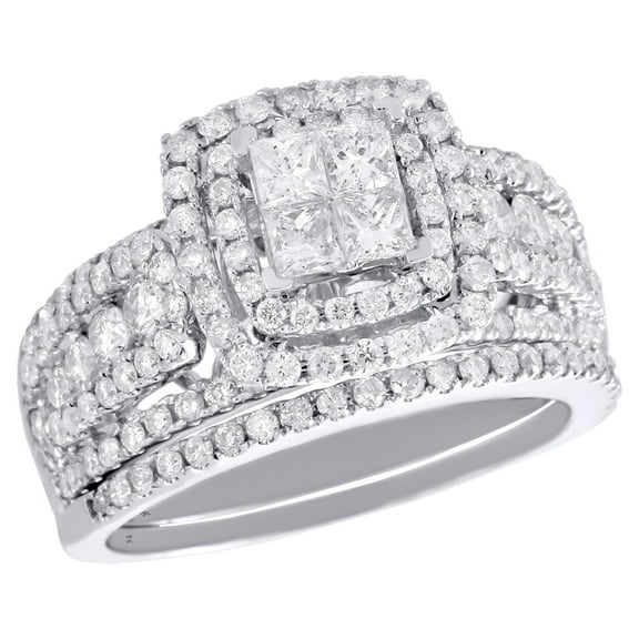 14K White Gold Princess Diamond Bridal Set Engagement   Wedding Rings 1.75 CT.