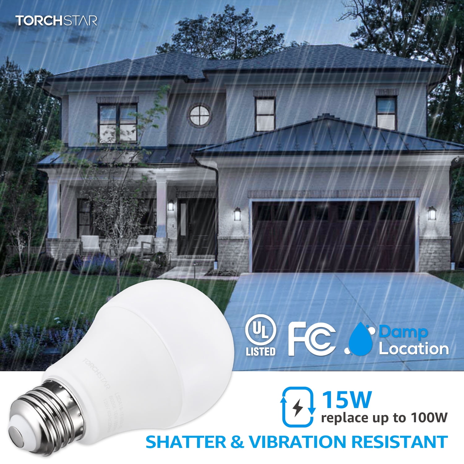 6 Pack 15W=100W Garage Door LED Bulbs, 1700lm, Garage Door Opener Bulbs, E26 Base, 5000K Daylight, Non-Dimmable