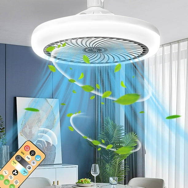 Ventilador de techo con control remoto, luz LED y aromaterapia | 3 velocidades y 3 modos de luz | Base E27 para dormitorio, sala de estar y estudio