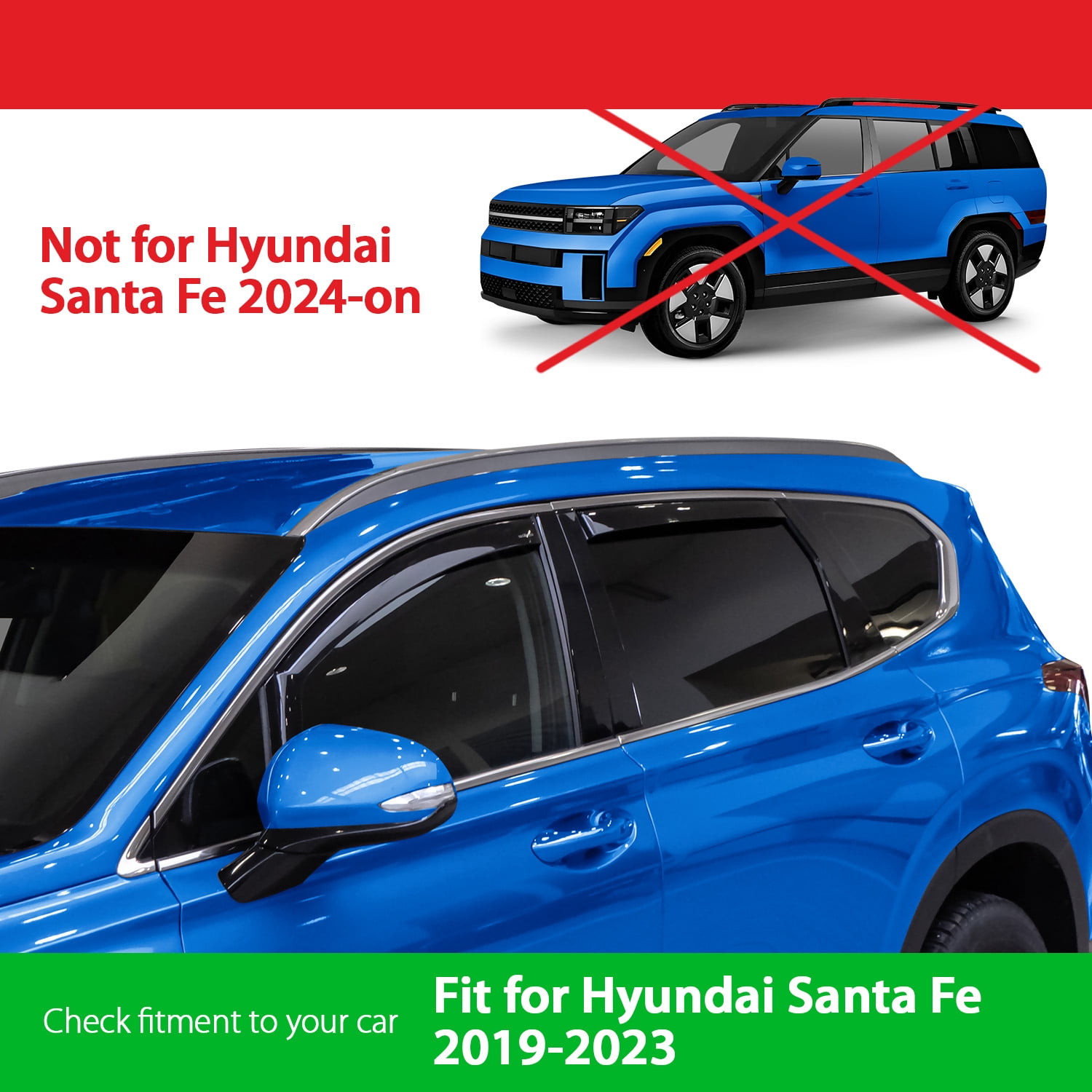 Goodyear Shatterproof in-Channel Window Deflectors for Hyundai Santa Fe 2019-2023, Rain Guards, Window Visors for Cars, Vent Deflector, Car Accessories, 4 pcs - GY008071