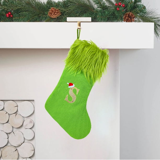 Ganfancp Christmas Holiday Supplies Calcetines de Navidad Regalos Calcetines Decoración Venue Calcetines Grandes de Punto Verde Peludo Alfabeto de Navidad Ofertas Flash 1X Media de Navidad