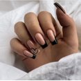 thumbnail image 1 of Día de San Valentín Prensa en las uñas Uñas postizas con punta francesa Ataúd Uñas postizas con punta negra Diseños de corazones Pegamento desnudo en las uñas Uñas con forma de corazón Lindas uñas acr, 1 of 5