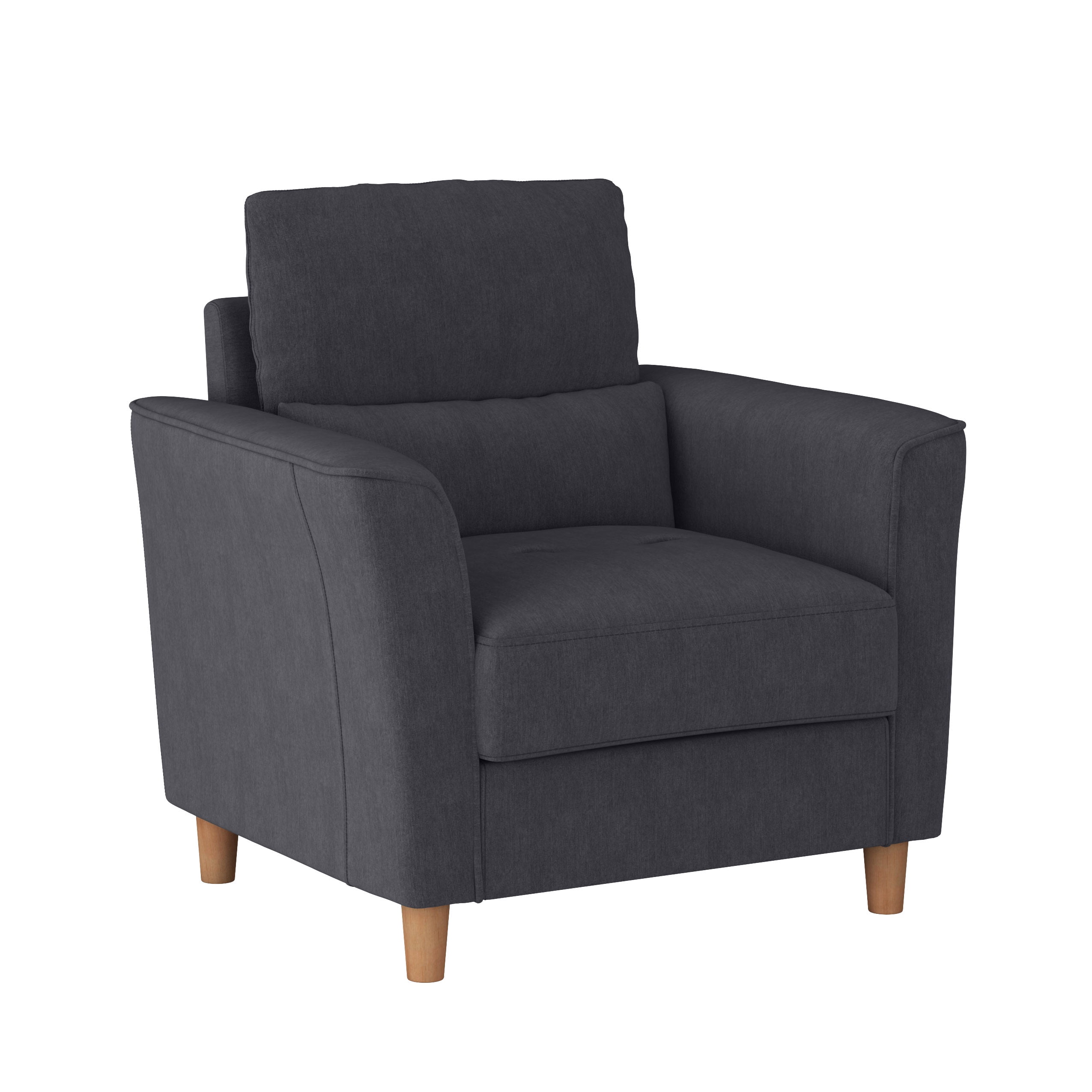 CorLiving Caroline Upholstered Indoor Accent Arm Chair with Flared Arms and Wood Legs, Dark Grey