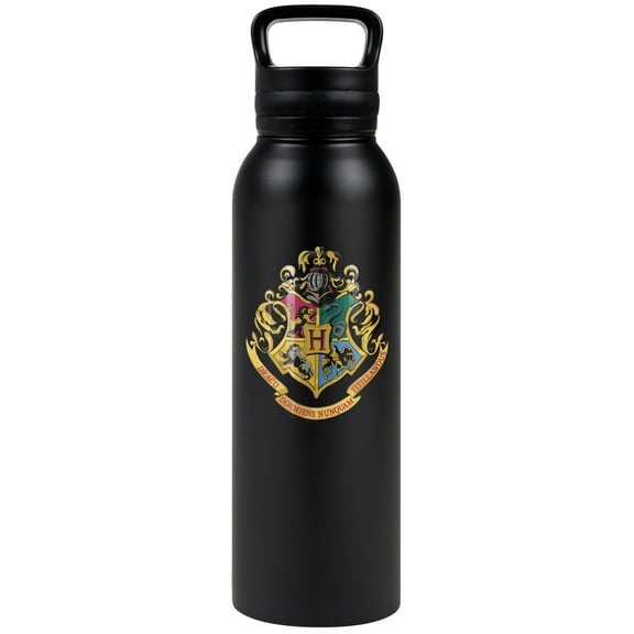 Harry Potter Official Hogwarts Crest 24 oz Insulated Canteen Water Bottle, Leak Resistant, Vacuum Insulated Stainless Steel with Loop Cap, Black