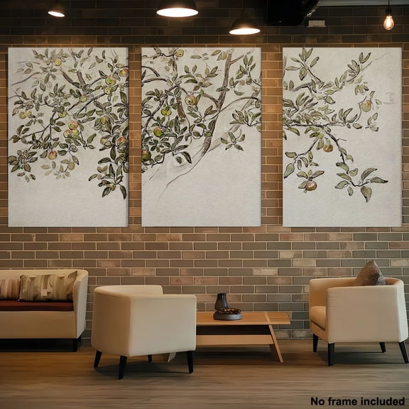 3pcs, 2D Frameless Canvas Art, Vintage Apple Tree Branch Trio Print Set, Rustic Home Decor, Split Wall Art, Farmhouse Decoration, Printable Plant Wall Art, Artistic Sketch, 2D Flat, Perfect for Room