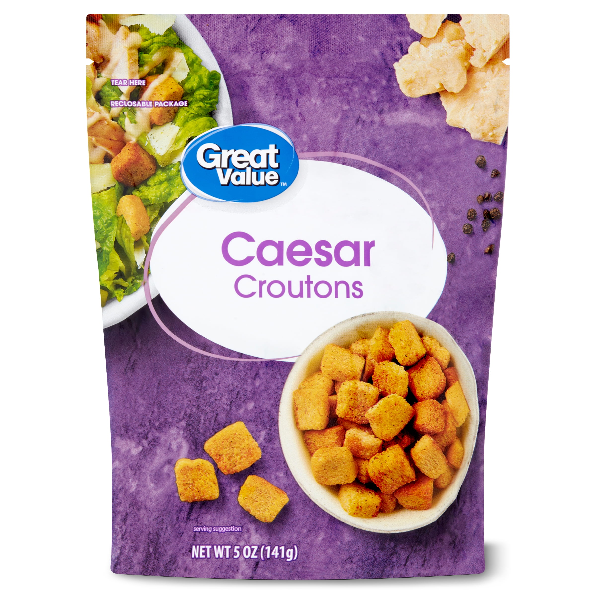 (12 pack) Great Value Caesar Croutons, 5 oz Resealable Bag (Oven Baked)