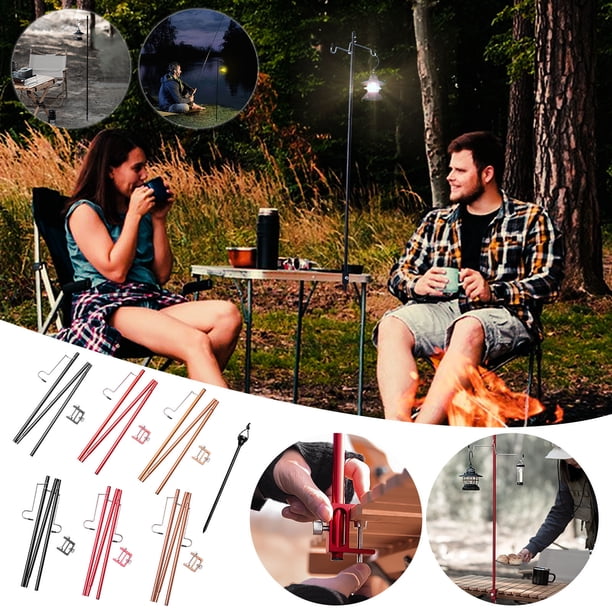 Fiudx Soporte Portátil para Acampar, Poste Plegable de Aleación de Aluminio, Diseño de Gancho Multifunción, Práctico Lazo de Cuerda con Resorte, Goma Antideslizante, Ideal para Viajes, Picnics, Sende