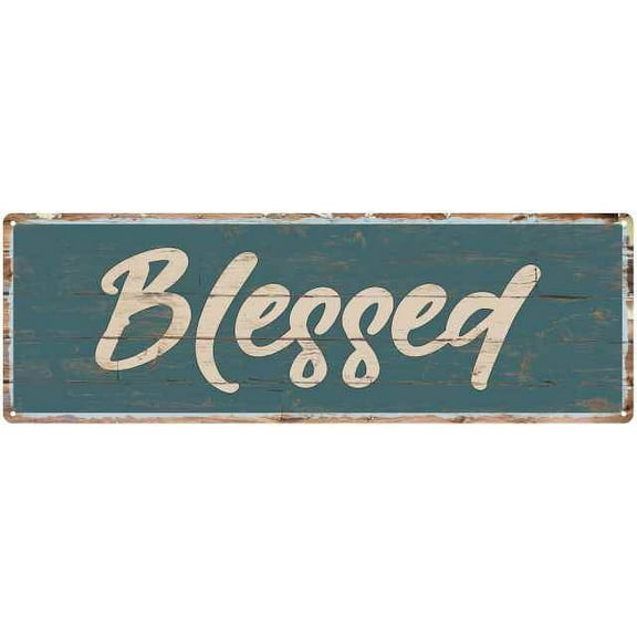 Blessed Beach Style Wood Look Sign Gift Green 6x18 Metal Decor 206180086009