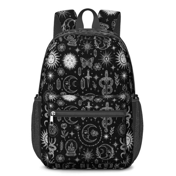 Sun and Crystal Ball Gothic Pattern 17" Waterproof Oxford School Backpacks for Teens, S-Shape Padded Straps, for School, Travel, Hiking, Camping
