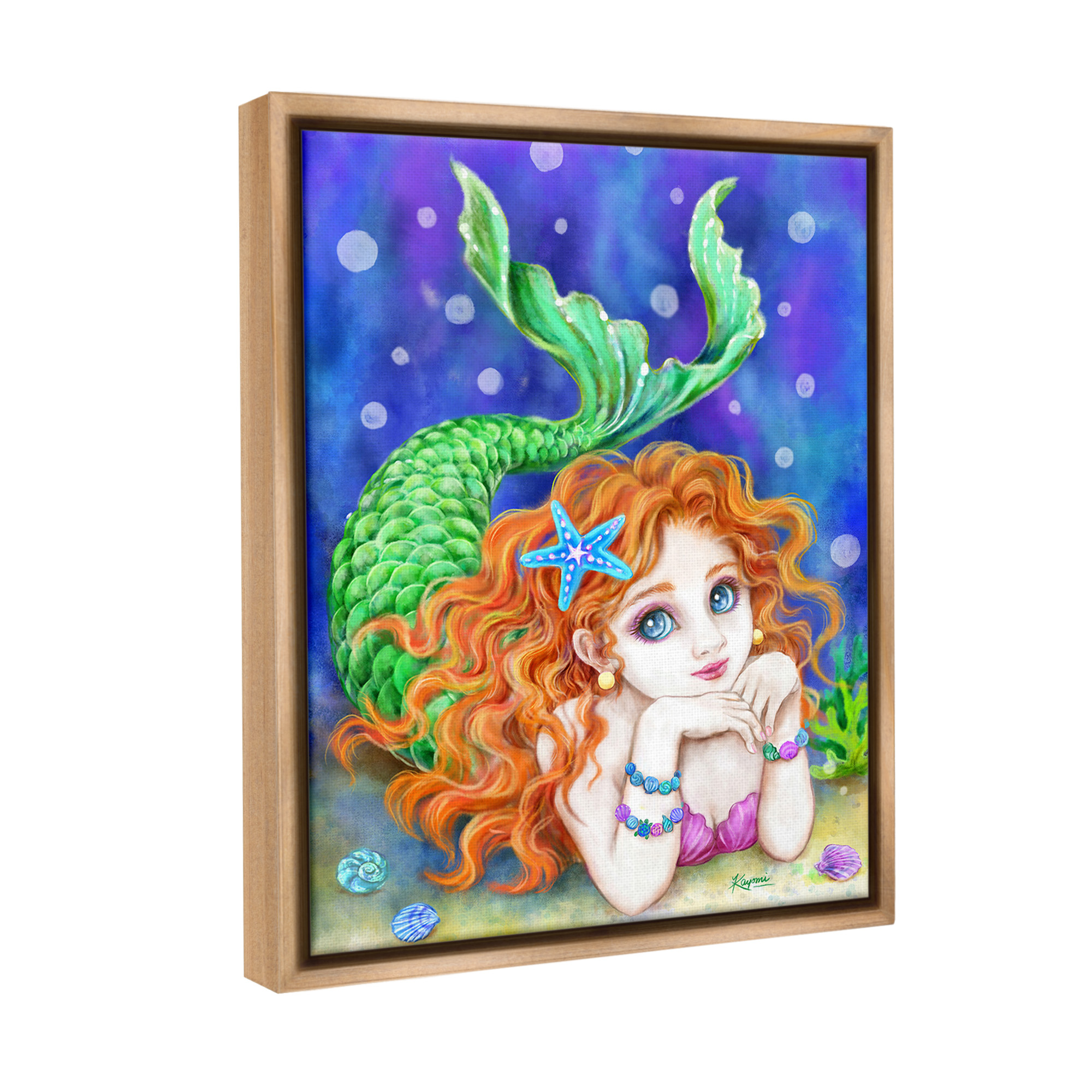 Stupell Industries Relaxing Mermaid Underwater Fairy Tales & Fantasy Painting Brown Floater Framed Canvas Art Print Wall Art, 25 x 31