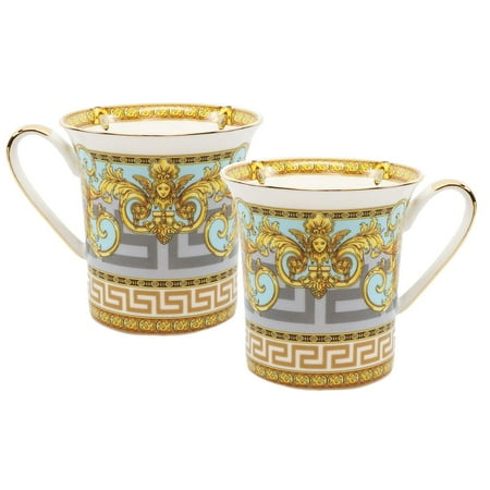 (D) Royalty Porcelain 2-pc Mug Set Maskarone for Tea or Coffee, Premium Bone