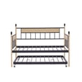 thumbnail image 4 of PORKISS Daybed, Steel & Wood Daybed with Trundle and Metal Frame, Modern Sofa Bed with Twin Size Frame, Classical Metal Daybed for Bedroom, Apartment, and Living Room, Natural & Black, 4 of 11