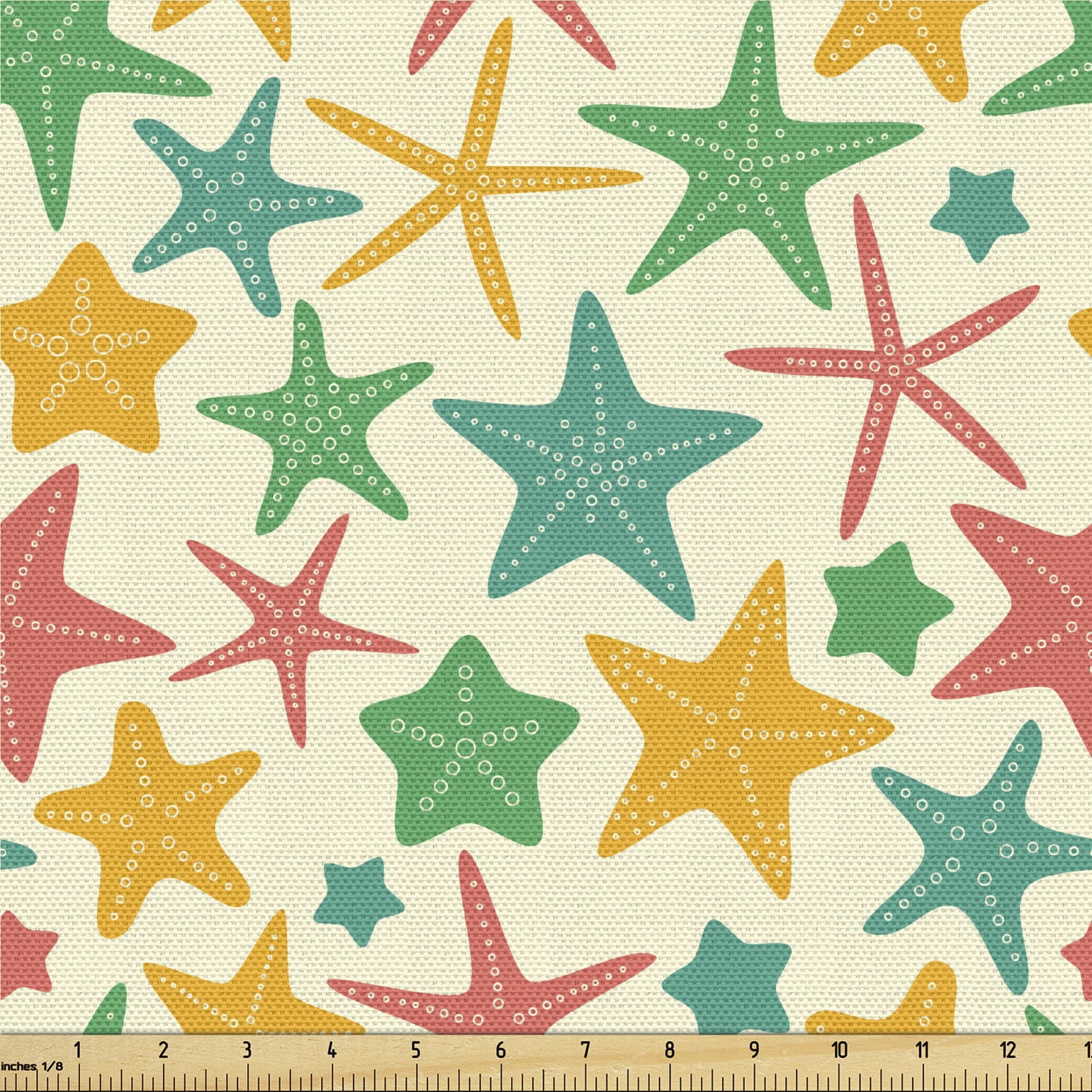 Starfish Fabric by the Yard Upholstery, Colorful Ocean Wildlife Pattern ...