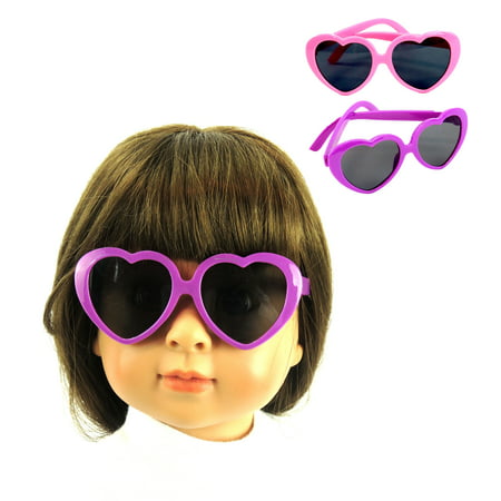 Two Heart Shaped Sunglasses Pink and Purple | Fits 18