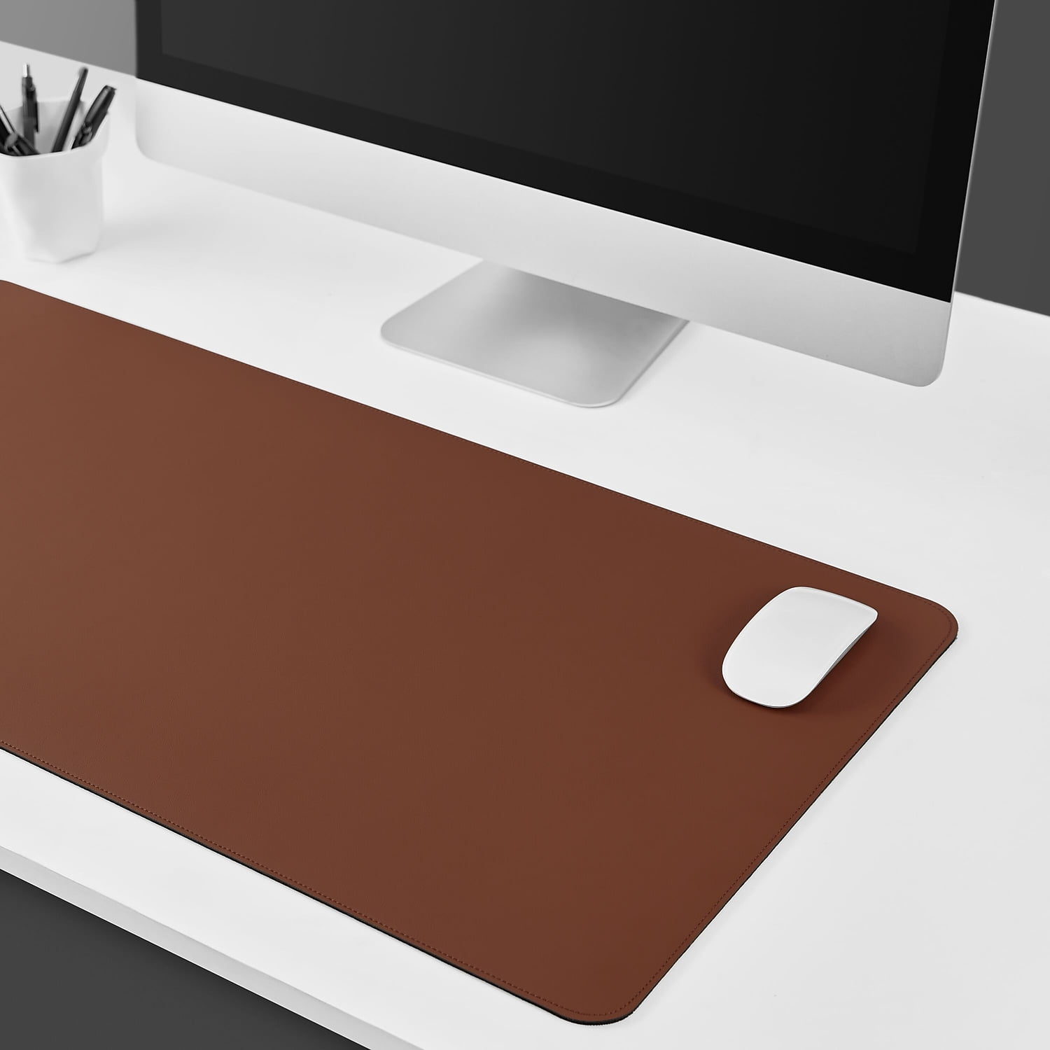 Staples TECH Anti-Slip Faux Leather Desk Pad 31.5" x 15.7" Brown (ST62544)