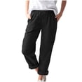 thumbnail image 5 of Zpzdpjkx Cotton Linen Cargo Pants Women Fashion Wide Leg Elastic Waist Lightweight Trousers with Multiple Pockets Black S, 5 of 7