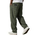 thumbnail image 2 of Mens Corduroy Straight Leg Pants Drawstring Elastic Waist Loose Casual Solid Color Sweatpants Autumn Winter Leisure Trousers with Pocket Army Green M, 2 of 3