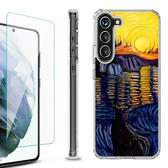 Shockproof Bumper Phone Case for Samsung Galaxy S23 5G, with Tempered Glass Screen Protector, by OneToughShield ® - Sunset River