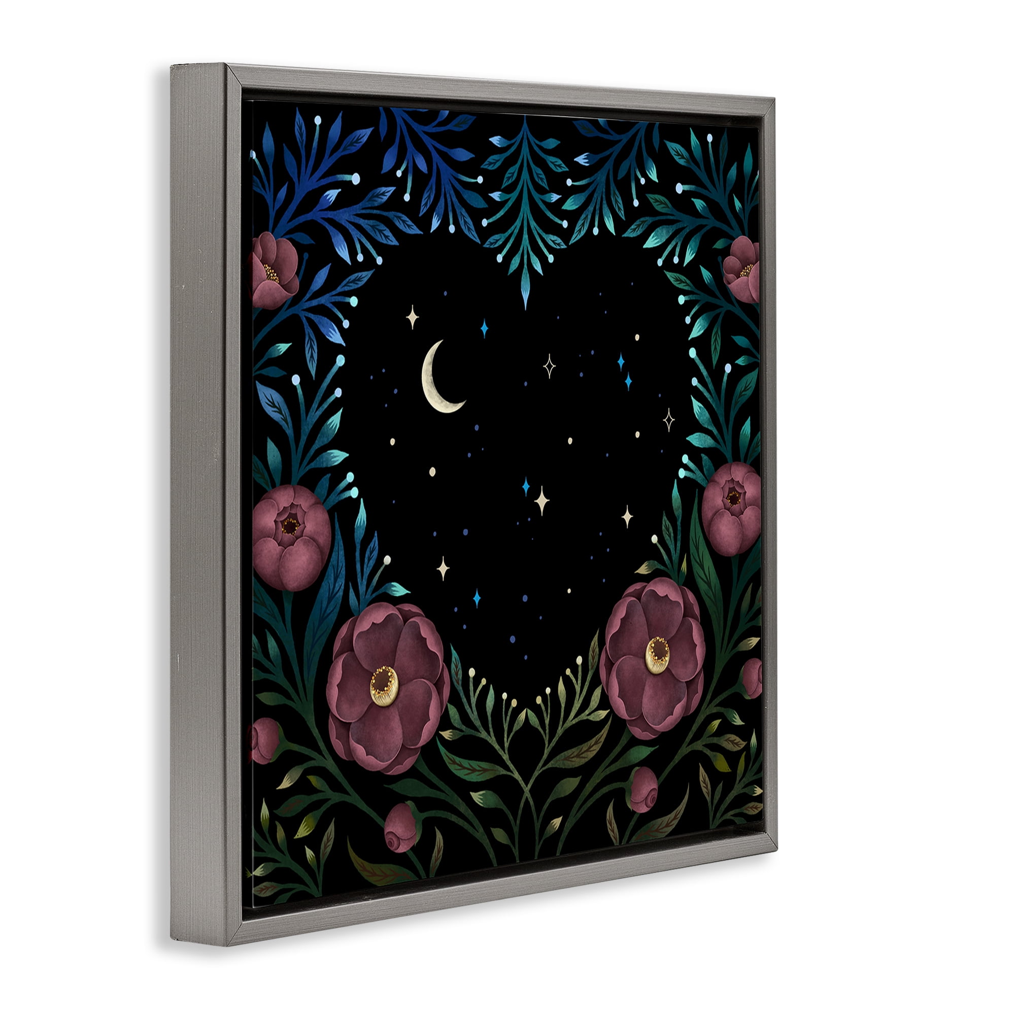 Stupell Industries Heart Night Sky Garden Gray Framed Floater Canvas Wall Art, design by Episodic Drawings