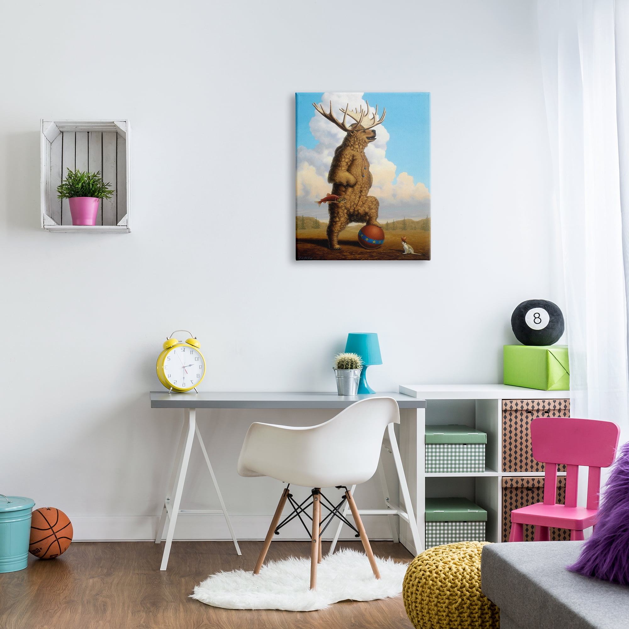 Stupell Industries Vintage Circus Bear in Horned Animal Helmet Animals & Insects Painting Gallery Wrapped Canvas Print Wall Art, 24 x 30