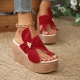 thumbnail image 2 of Rokment Women's Platform Wedge Flip Flops Delicate-Bee Bowknot Fashion Casual Suede Extra Chunky High Heels Slip on Backless Dress Sandals Comfortable Walking Slides Summer Shoes Red Size 9.5, 2 of 6