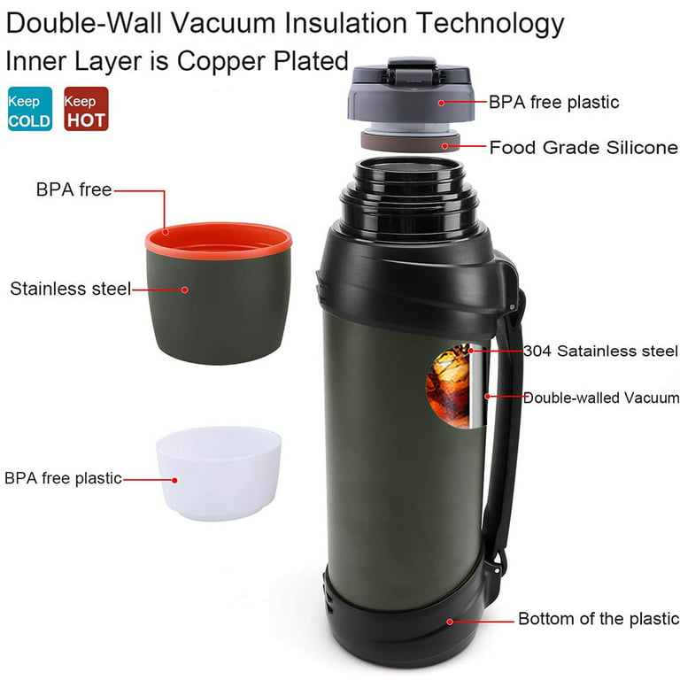 Insulated Water Bottle & Thermos Water Bottle ,68oz Classic Vacuum Bottle with Plastic Cup - Stainless Steel Water Jug for Travel & Hiking Fishing