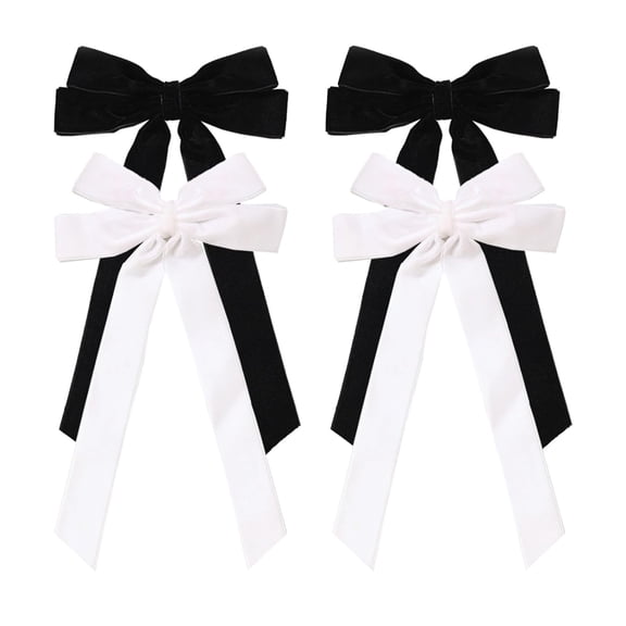 Ksopiavobs Velvet Hair Bows for Women Large Hair Bow Clips French Bow Hair Clips Hair Ribbons Bowknot Ribbon Hair Barrettes Vintage Hair Accessories for Girls (White Black)