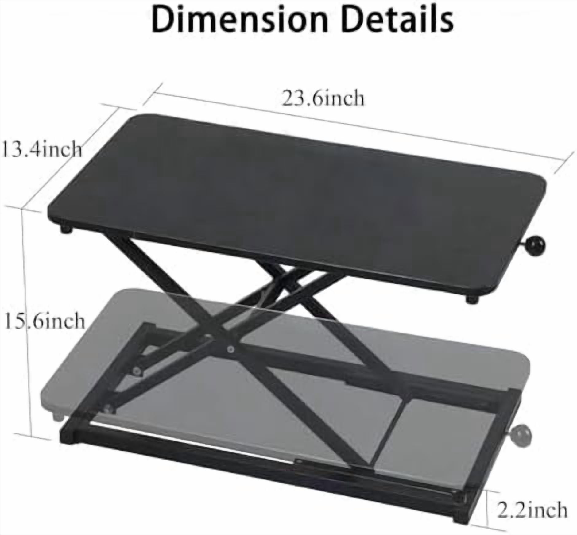 Standing Desk Converter Adjustable Height ,Keyboard Riser for Stand Up Desk Riser ,Computer Keyboard Stand for Desktop ,Computer Workstations for Home Office Black Size 23.6 Inch