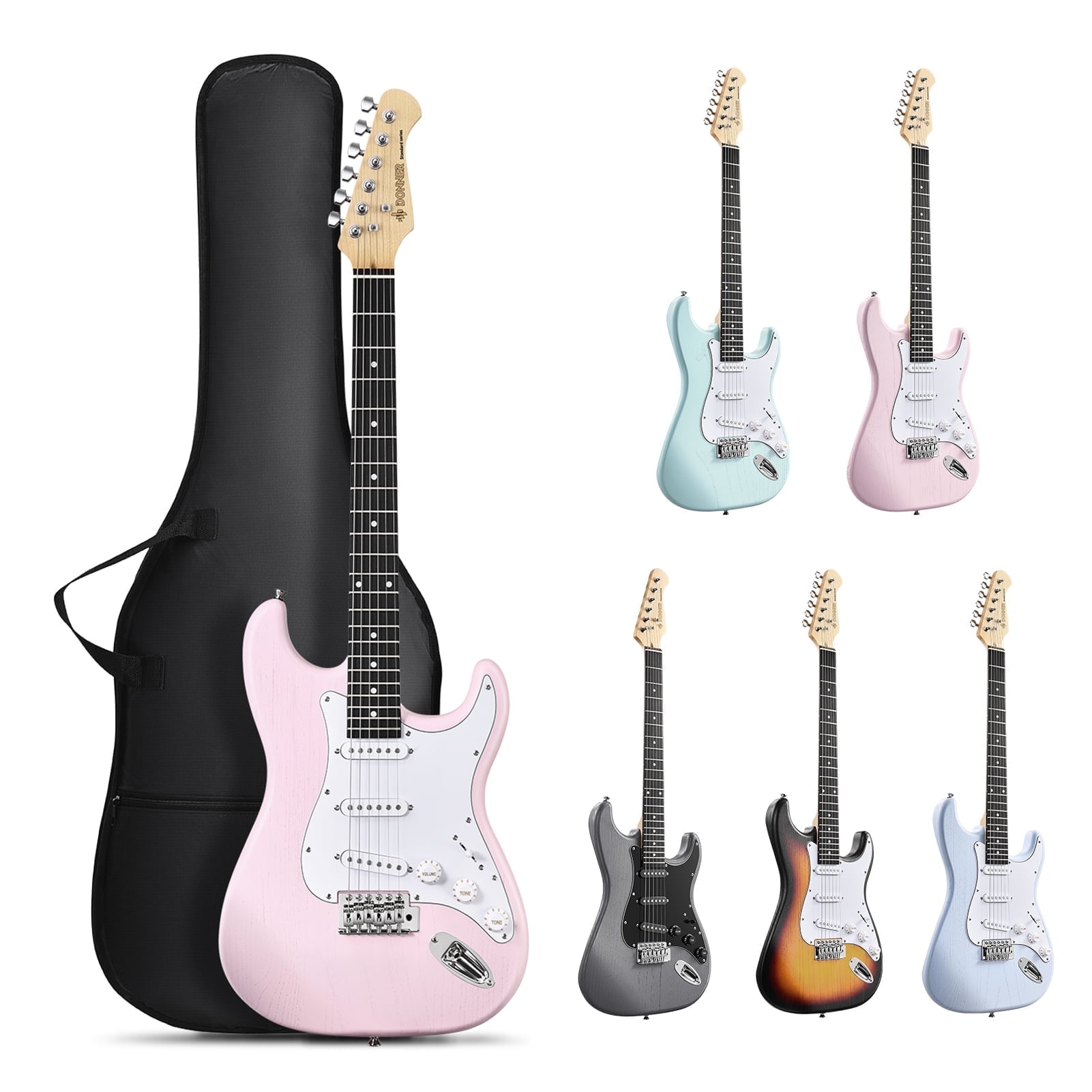 Donner, Electric Guitar Set, Pink, SSS Pickups Beginners Kit