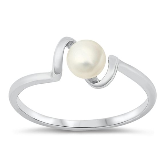 Freshwater Simulated Pearl Wave Abstract Ring .925 Sterling Silver Band Jewelry Female Male Size 4