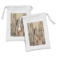 thumbnail image 1 of Jazz Music Fabric Pouch Set of 2, Singer Double-Bass Player in a Street of New York Urban Lifestyle Image, Small Drawstring Bag for Toiletries Masks and Favors, 9" x 6", Brown Beige, by Ambesonne, 1 of 2