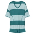 thumbnail image 5 of Two Piece Shorts Set For Women Summer Casual Striped V Neck Short Sleeve Top And Pocket Shorts Outfit For Vacation Lounge Travel Matching Outfit Beach Cruise Airport Style, 5 of 5