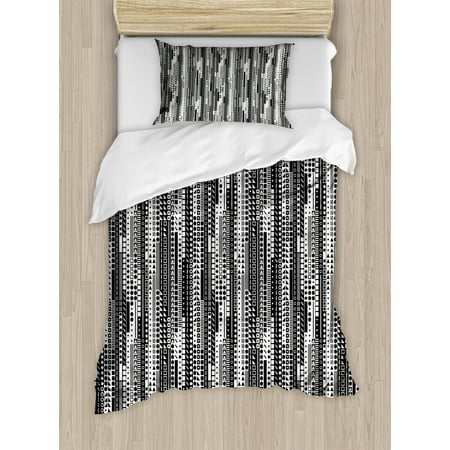 Black And White Duvet Cover Set Modern Geometric Square Triangle