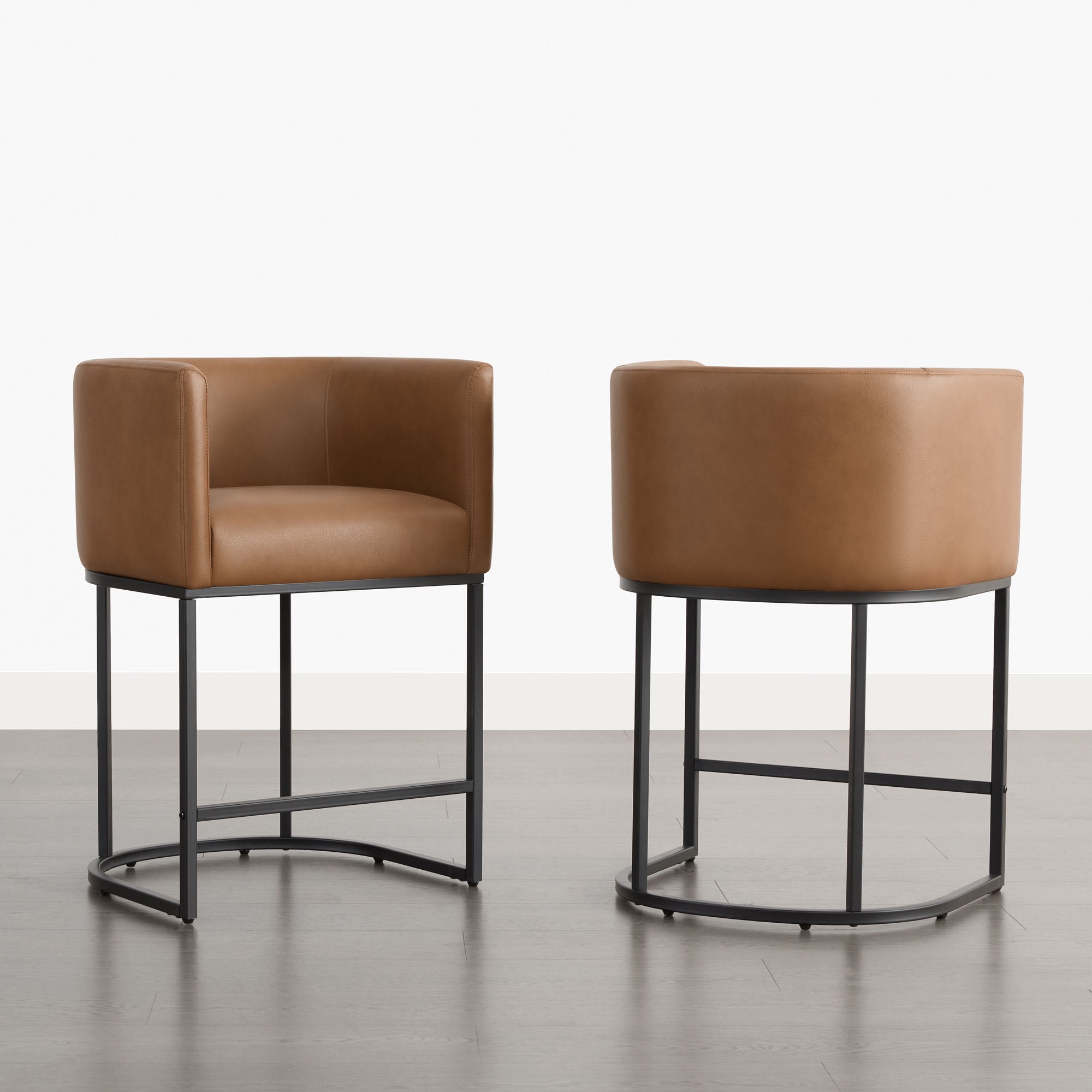 Spruce & Spring Modern Barrel-Back Upholstered Counter Stool with Wide Seat for Kitchen Island or Home Bar Set of 2, Brown