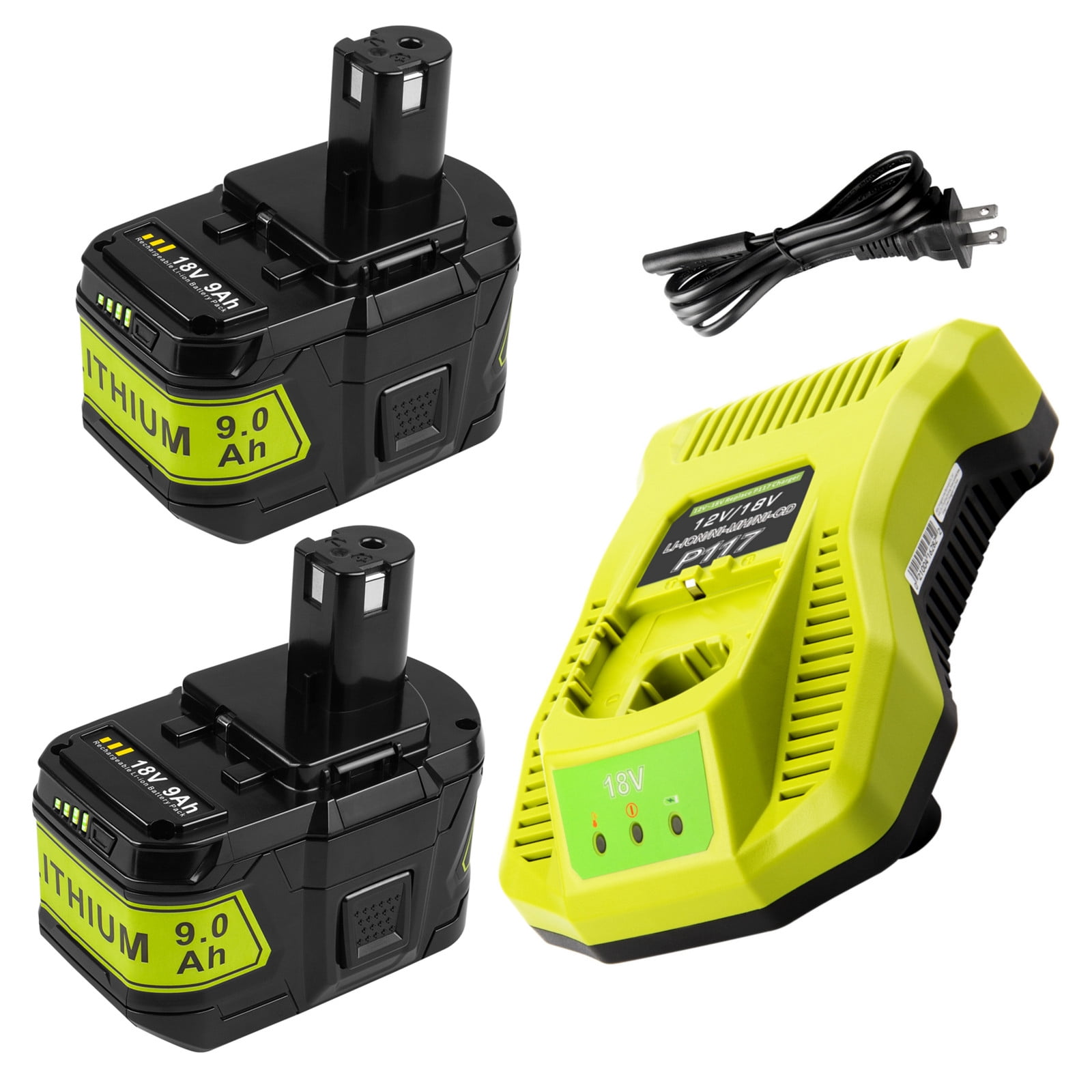 2x For Ryobi One+ Plus 18V 6Ah 9Ah Battery P108 RB18l13 RB18l50 RB18L40  Charger