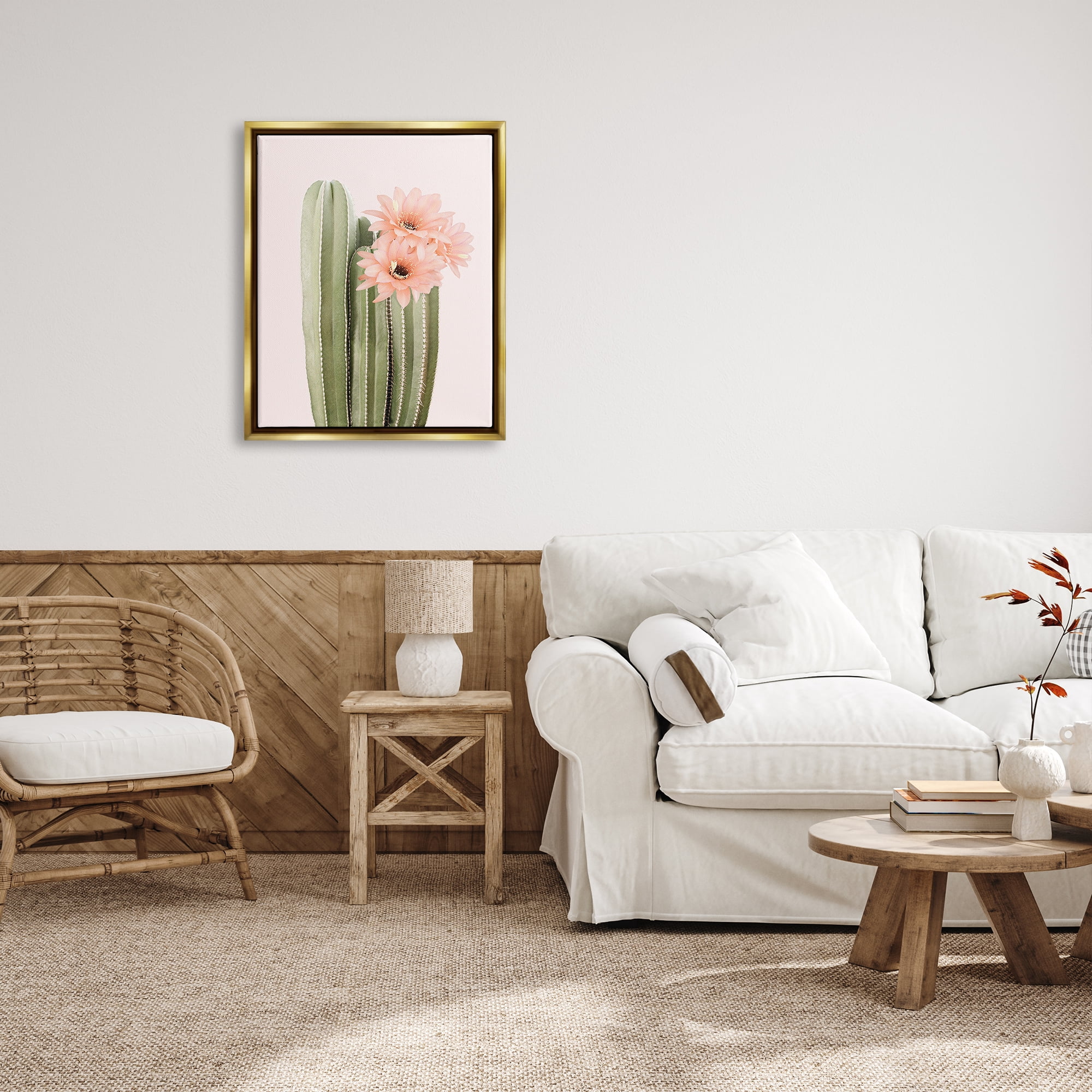 Stupell Industries Pink Flower on Cactus Botanical & Floral Painting Gold Floater Framed Art Print Wall Art, 25 x 31