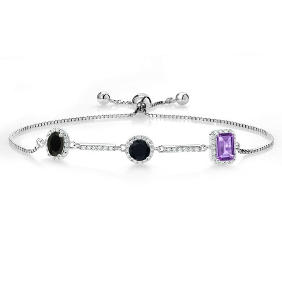 Gem Stone King 1.40 Ct Oval Black Onyx 925 Sterling Silver Bracelet for Women