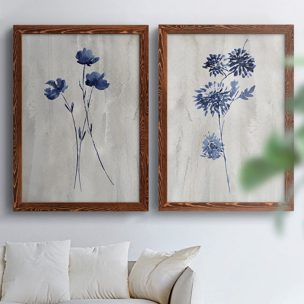 Indigo Botanical III - Premium Framed Canvas 2 Piece Set - Ready to Hang