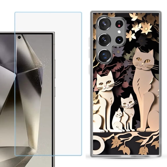 For Samsung Galaxy S25 Ultra 5G Phone Case Cover with Tempered Glass Screen Protector, by OneToughShield - Cat Craft