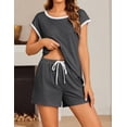thumbnail image 4 of Ekouaer Womens Pajamas Set 2 Piece Short Sleeves PJs O Neck Tops and Drawstring Waist Shorts Soft Lounge Set, 4 of 7
