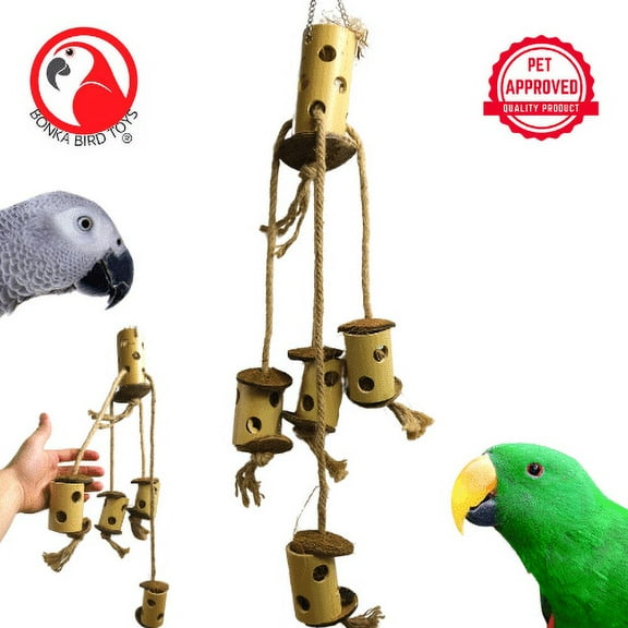 Bonka Bird Toys 2619 Natural Wind Chime Foraging Station Large Parrot Cage Toy